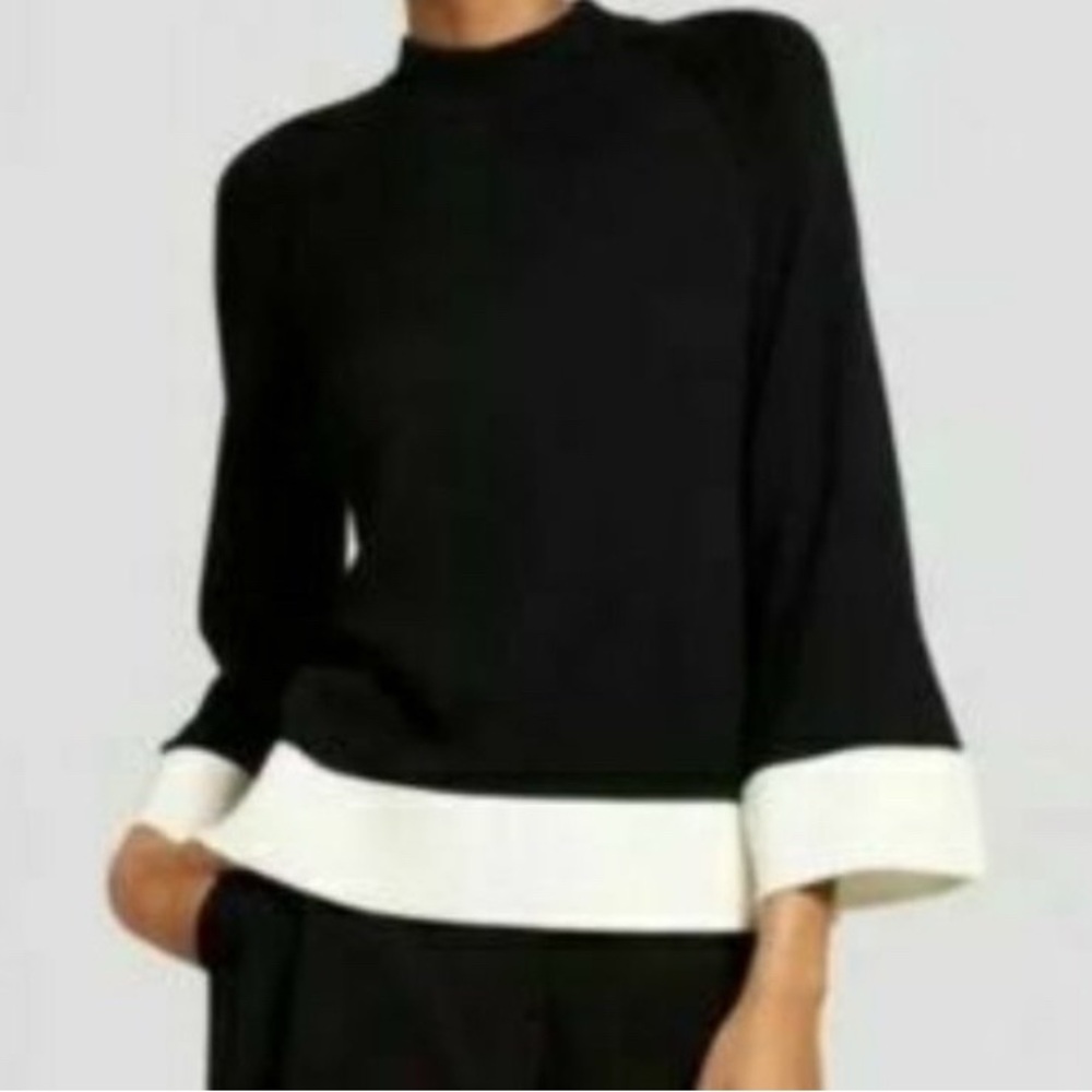 Victoria Beckham for Target Black and White Mock-Neck Contrast Hem Sweater